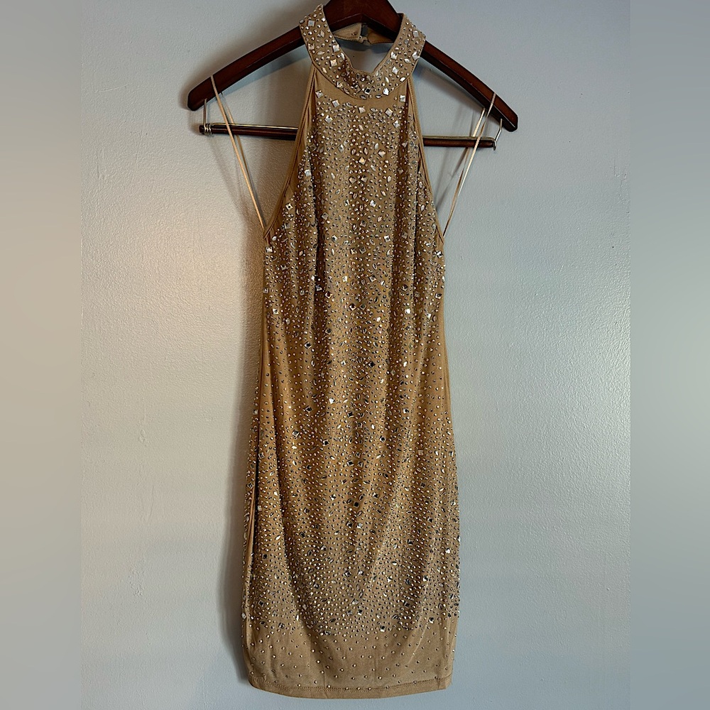 Windsor Nude Party Dress covered in Crystals Medium